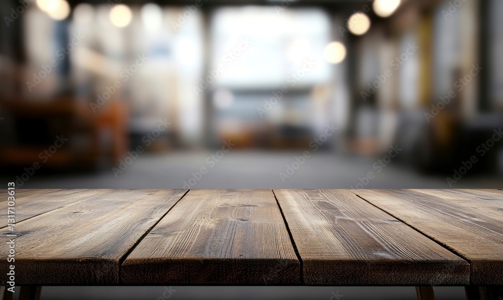 Poster rustic wooden table surface with blurred background for product display