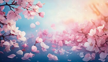 桜舞う幻想的な春のイメージ背景,Fantastic spring image background with cherry blossoms falling,