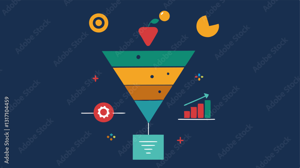 Poster funnel with risks an illustration of a funnel where various market risks enter at the top but come o