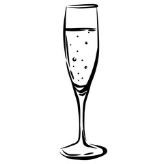 A Champagne Glass Full of Sparkling Liquid Illustration Champagne Glass Outline Isolated Beverage Element for Bar Menu Etiquette Drinking Vector 