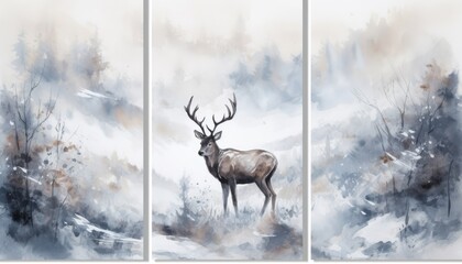 Majestic Winter Landscape with a Stately Deer in the Foreground