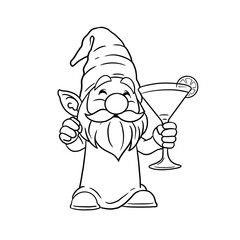 Happy dwarf man holding a glass of cocktail