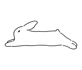 Simple line art of a rabbit lying stretched out. Cozy hand-drawn rabbit line drawing. Bunny vector illustration
