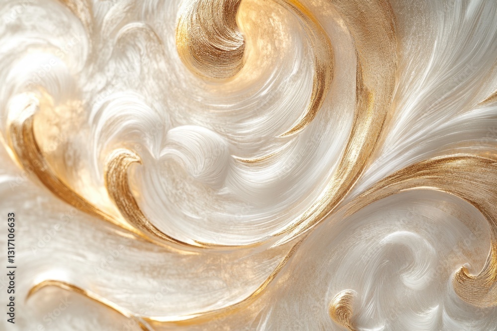 Poster elegant white and gold swirls gracefully blend on a pristine white background, creating a sophistica