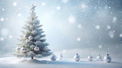 Fototapeta premium Winter Wonderland Scene Frosty Christmas Tree and Silver Ornaments in a Snowy Landscape