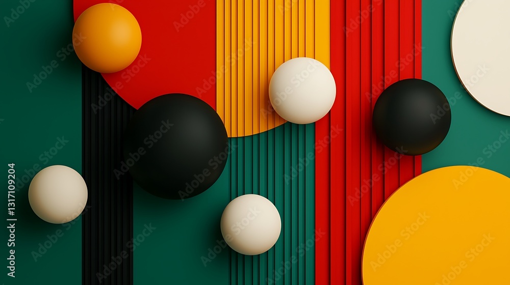 Poster a vibrant abstract composition featuring colorful circles and lines against a textured background.
