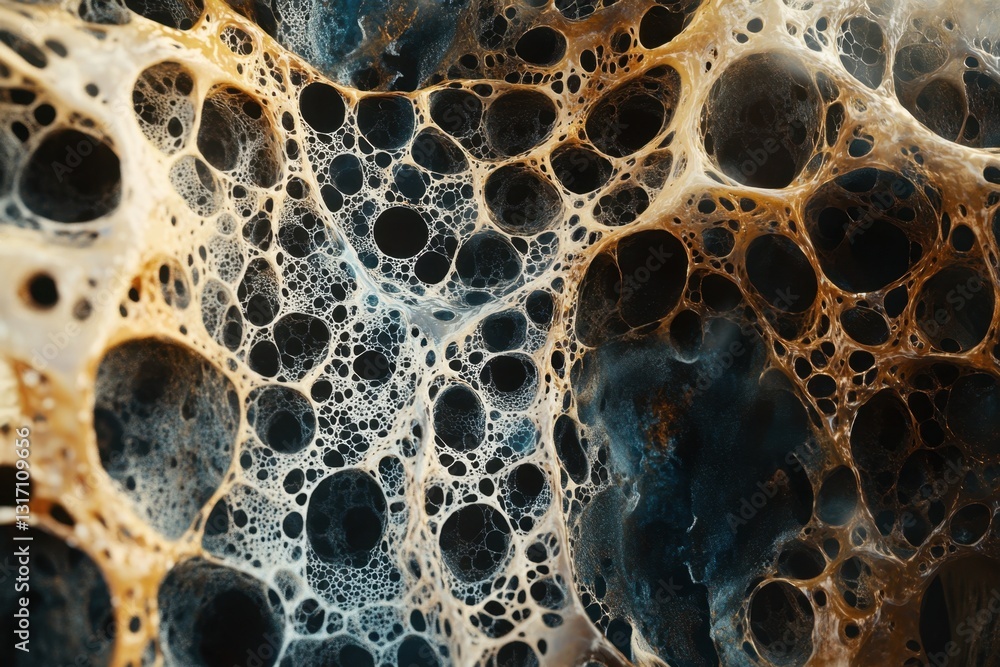 Poster intricate networks of interconnected cells and microorganisms .detailed image of bubbles and soap in