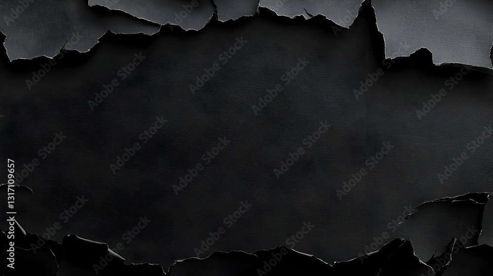 Poster dark grunge torn paper edge border frame on black textured background with empty space for copy or t