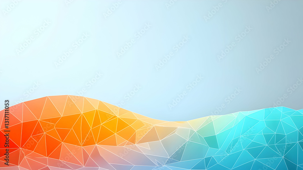 Poster abstract orange blue polygonal mosaic background with gradient crystallized low poly triangular geom