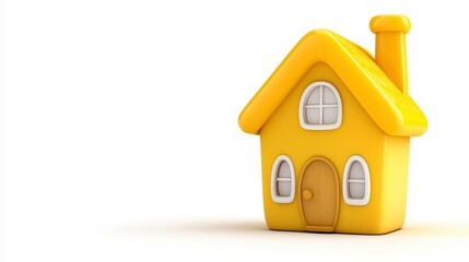 Bright Yellow Cartoon House Illustration on White Background