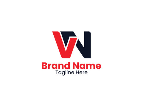 Initial letter VN uppercase monogram logo Red and Black color. VN logo, NV logo, VN letter logo design. NV letter, NV letter design.  