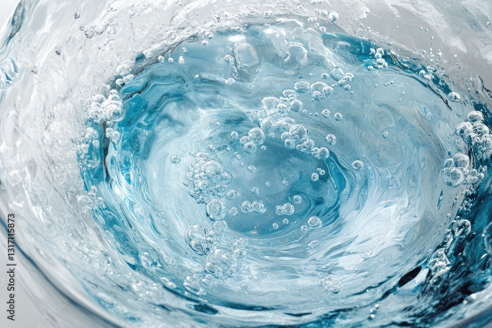 Poster close-up of swirling, aerated water with numerous bubbles creating a mesmerizing texture.