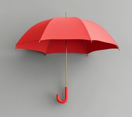 3D render of a red umbrella standing out from a crowd on grey background, top view, symbolizing uniqueness and high-quality product