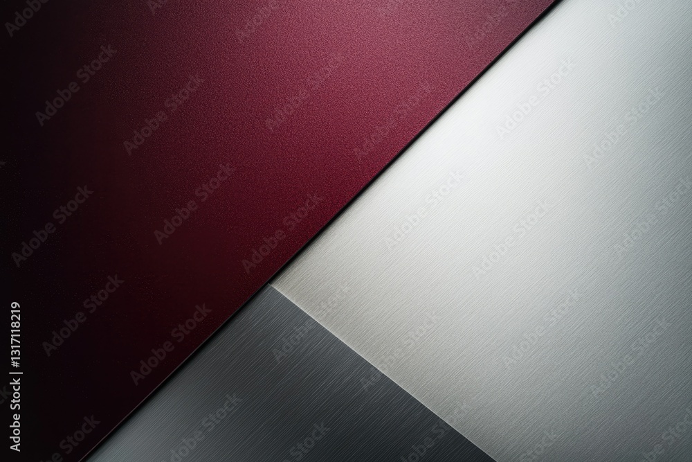 Poster abstract image featuring a maroon surface intersecting with brushed silver and dark gray textures, c