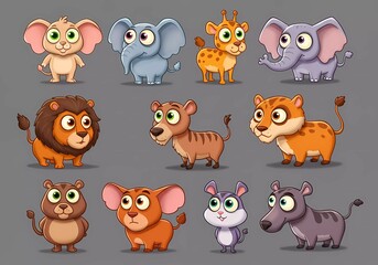 Obraz premium Adorable Cartoon Animals: A Collection of Cute Wildlife Characters