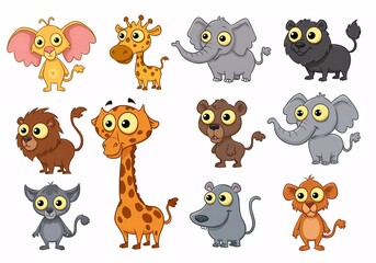 Obraz premium Adorable Cartoon Safari Animals: A Collection of Cute Wildlife Illustrations