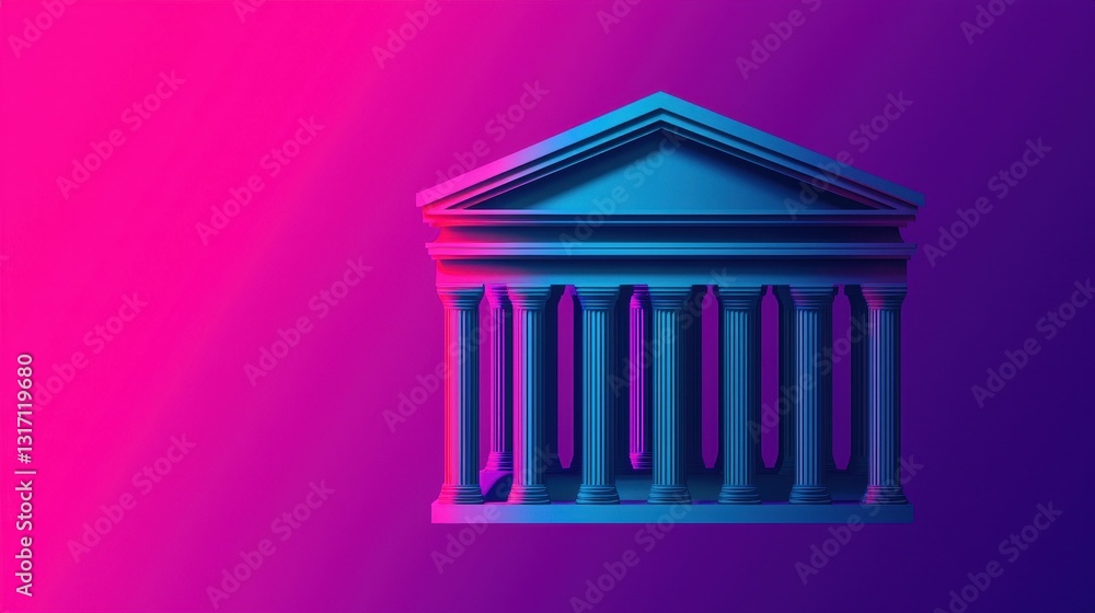Poster modern abstract representation of a classical building with columns
