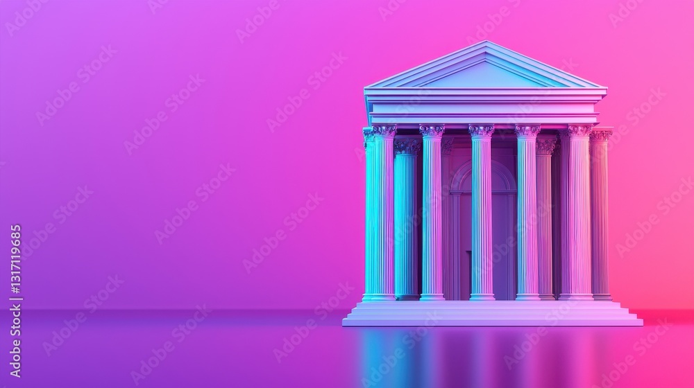 Poster classical building with columns and colorful gradient background