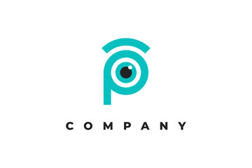 letter p and eye logo design