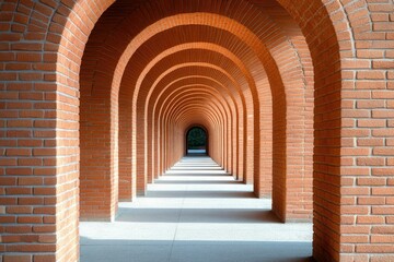 Obraz premium A long corridor with repeating brick arches creates a mesmerizing perspective of depth and symmetry.