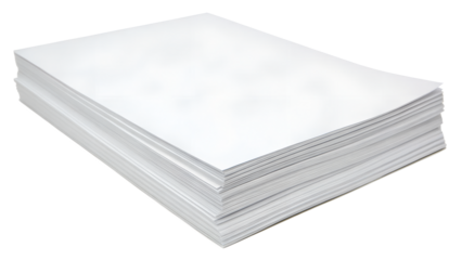 Stack of White Paper Sheets, Neatly Arranged and Aligned, Isolated on Transparent Background