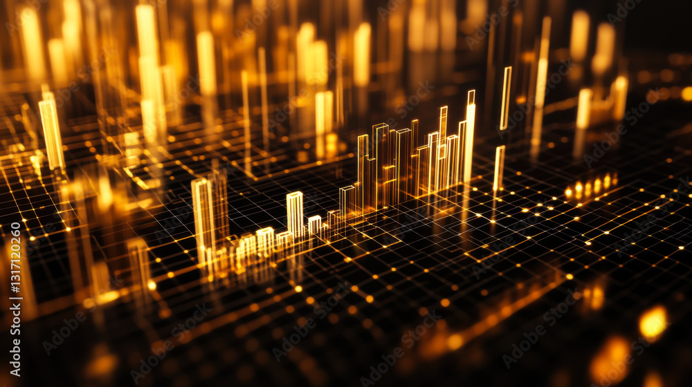 Aufkleber digital visualization of financial data represented through golden bars and grids