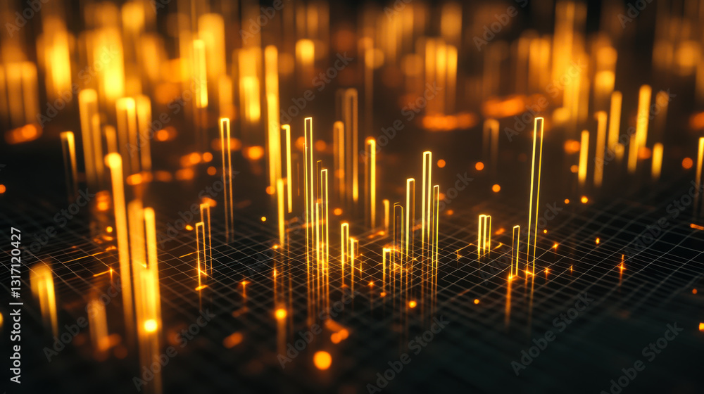 Aufkleber digital visualization of financial data represented through golden bars and grids