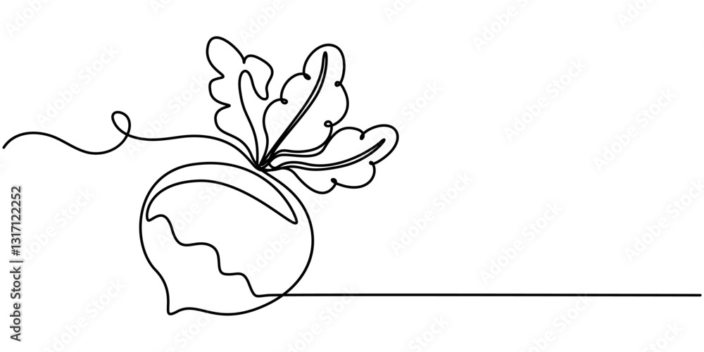 Poster vector continuous one single line drawing icon of beetroot with leaf in silhouette on a white backgr