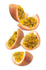 Falling Passion Fruit cutout, full depth of field.