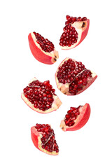 Falling Pomegranate fruit cutout, full depth of field.