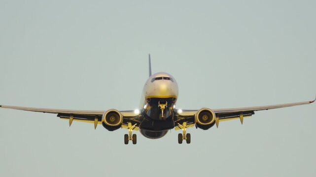 Passenger plane lands smoothly on the runway in stunning sunset light for travelers returning home