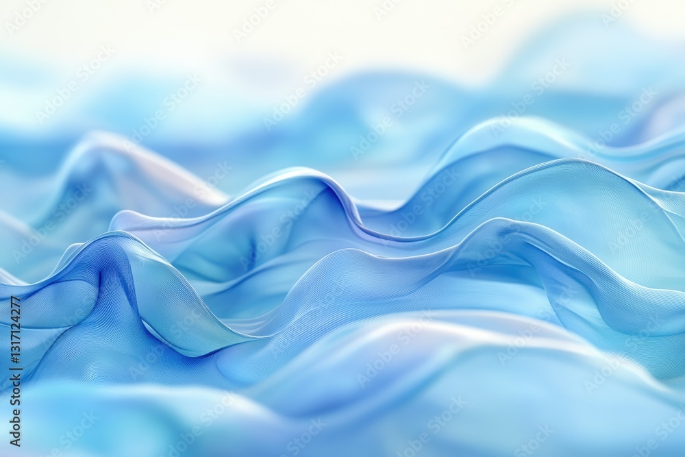 Poster abstract image of flowing, translucent blue fabric creating soft, wavy patterns.