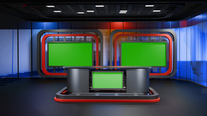 3D Virtual TV Studio News, Backdrop For TV Shows .TV On Wall.3D Virtual News Studio Background,3d illustration