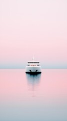 Obraz premium Serene Yacht Cruising at Pink Sunset Ocean Waters Landscape Photography Tranquil Setting Wide-Angle View Serenity Concept