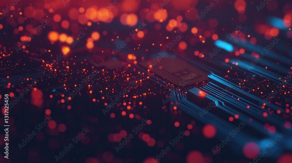 Poster abstract technology background with glowing particles and circuits