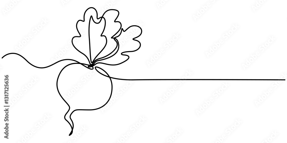 Poster vector continuous one single line drawing icon of beetroot with leaf in silhouette on a white backgr
