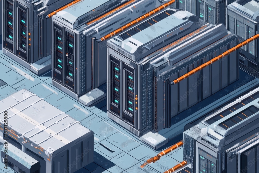 Poster isometric view of a secure data center design an isometric illustration of a secure data center with