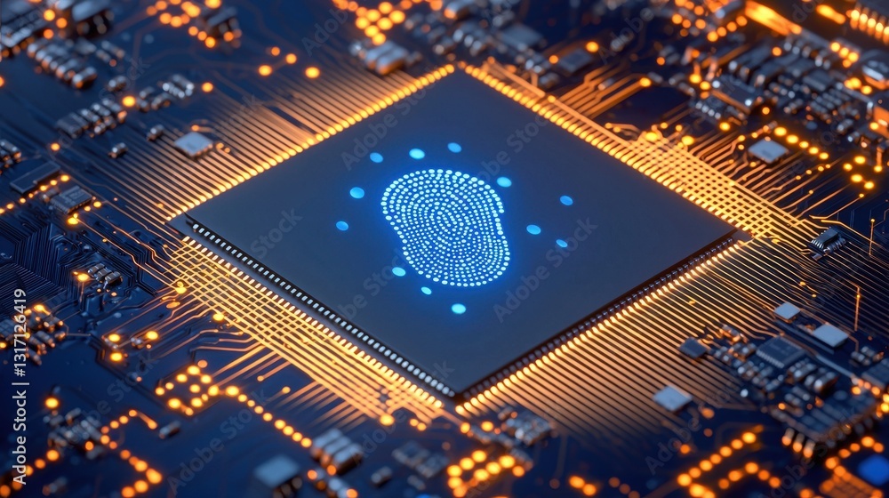 Aufkleber digital fingerprint on circuit board representing cybersecurity concept