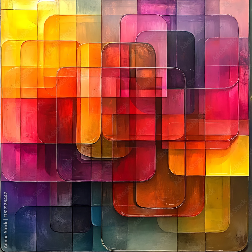 Aufkleber abstract painting with overlapping geometric rounded rectangles colorful shapes