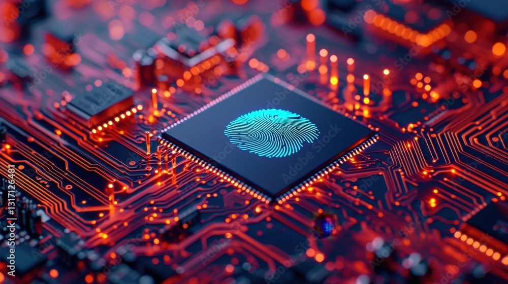 Poster futuristic technology circuit board with fingerprint sensor design