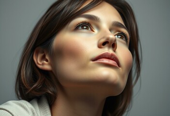 Obraz premium Female portrait with upward gaze and sparkling eyes