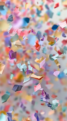 Colorful confetti explosion in mid-air, festive celebration background
