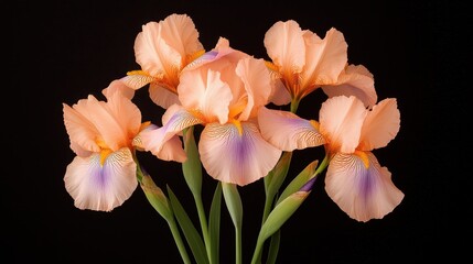 Fototapeta premium Elegant Peach Iris Blooms with Delicate Petal Patterns and Colors