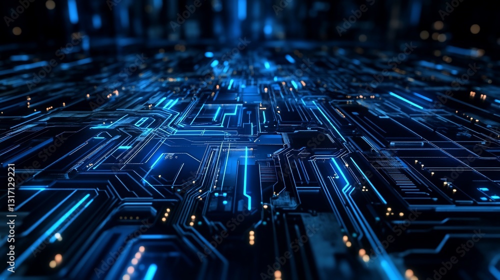 Poster abstract futuristic circuit board technology background blue glowing lines digital network innovatio