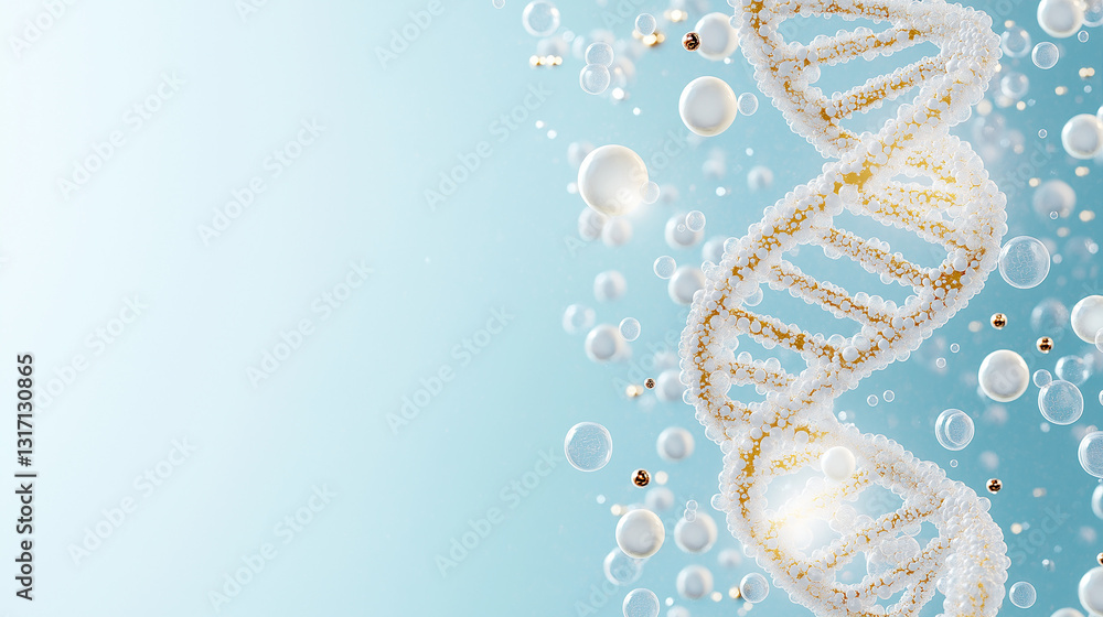 Poster genetic code: an abstract, artistic rendering of a dna strand, the building block of life, spiraling