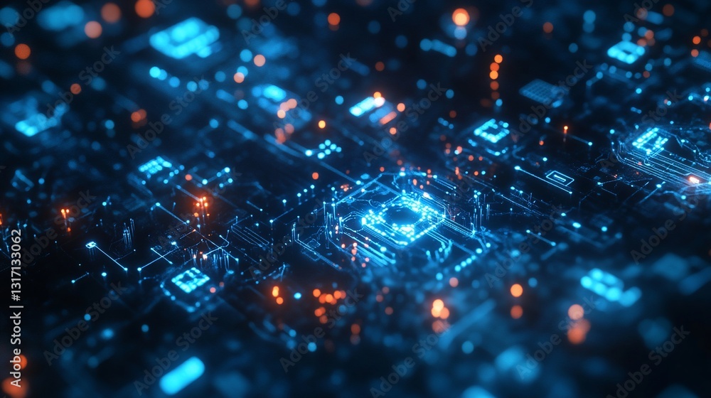 Poster abstract futuristic circuit board digital technology network data flow cyberpunk style