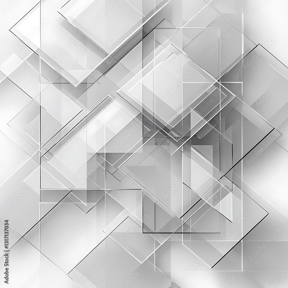 Poster abstract layered geometric shapes in a gray and white color scheme with light and shadow effects