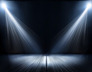 two spotlights illuminating empty stage with dark background