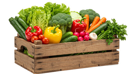 wooden box with vegtables isolated on white or transparent png background