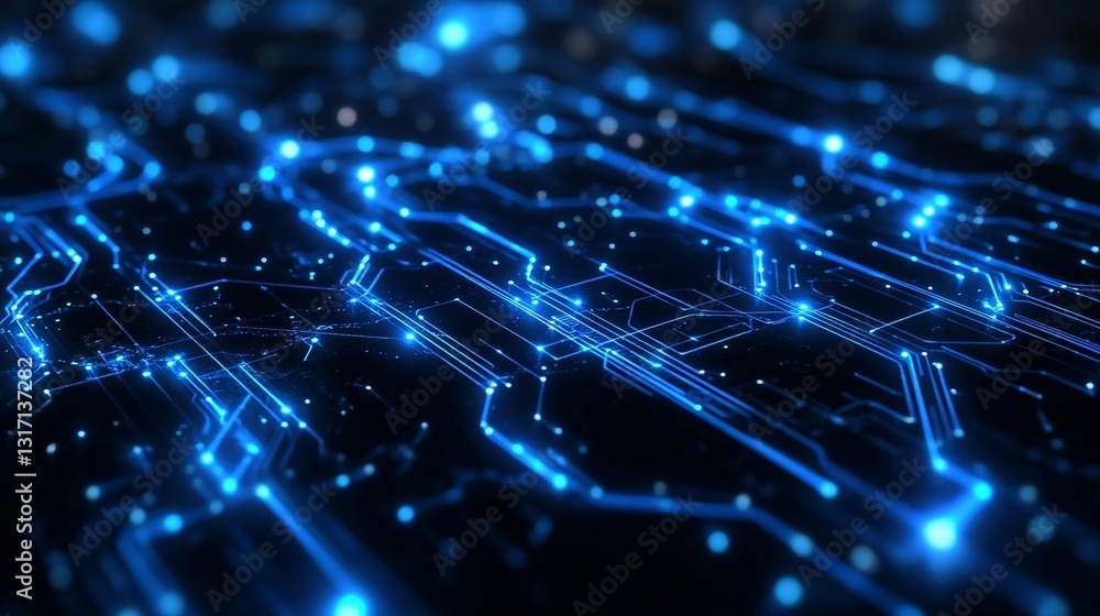 Poster abstract futuristic circuit board technology background glowing blue lines and nodes digital network